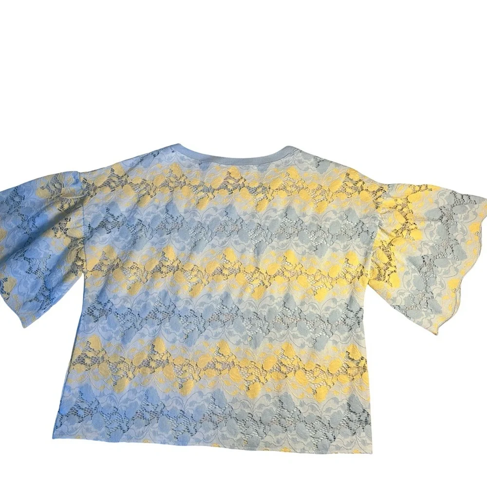 Zara blue and yellow striped lace top - Picture 9 of 9